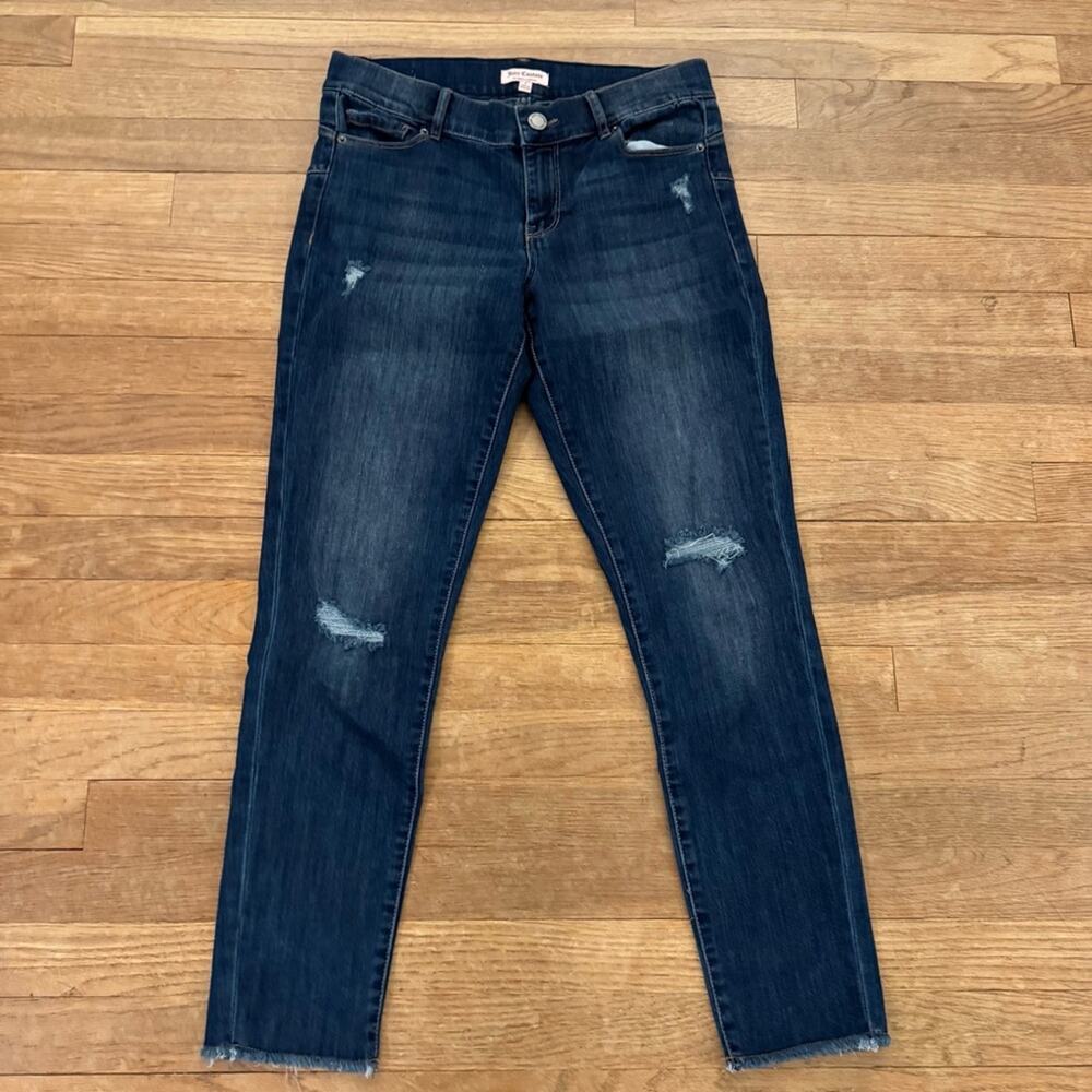 Juicy Couture dark wash low rise skinny distressed jeans pants size 4 b45